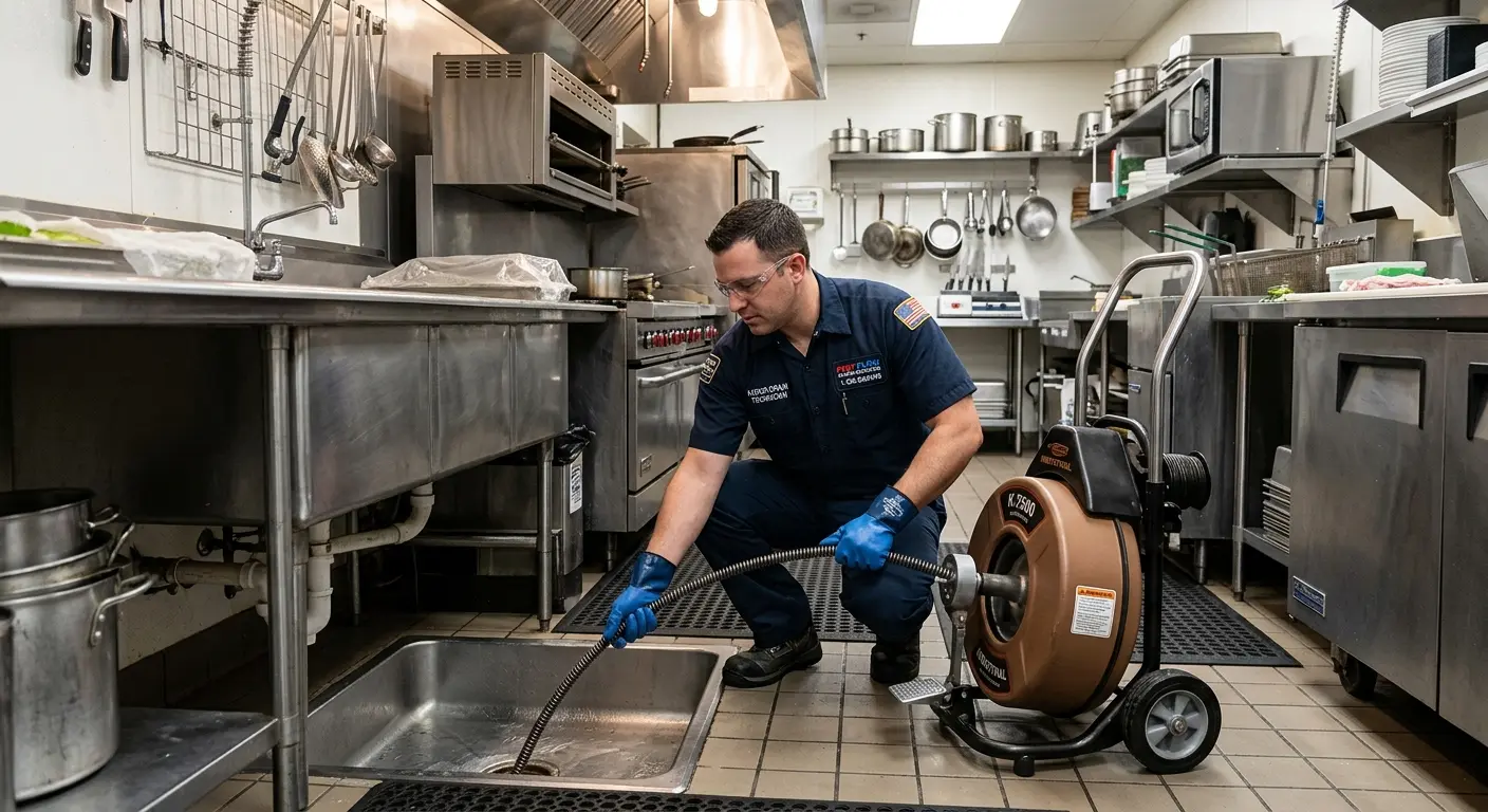 Commercial drain cleaning service in a restaurant kitchen in South Beloit
