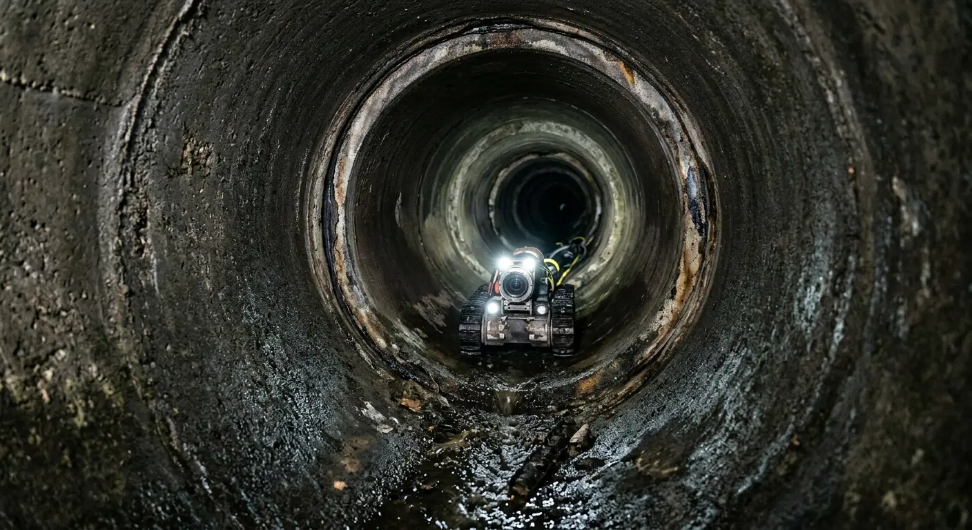 Robotic sewer camera inspecting pipe interior for Drain Snake Service in South Beloit
